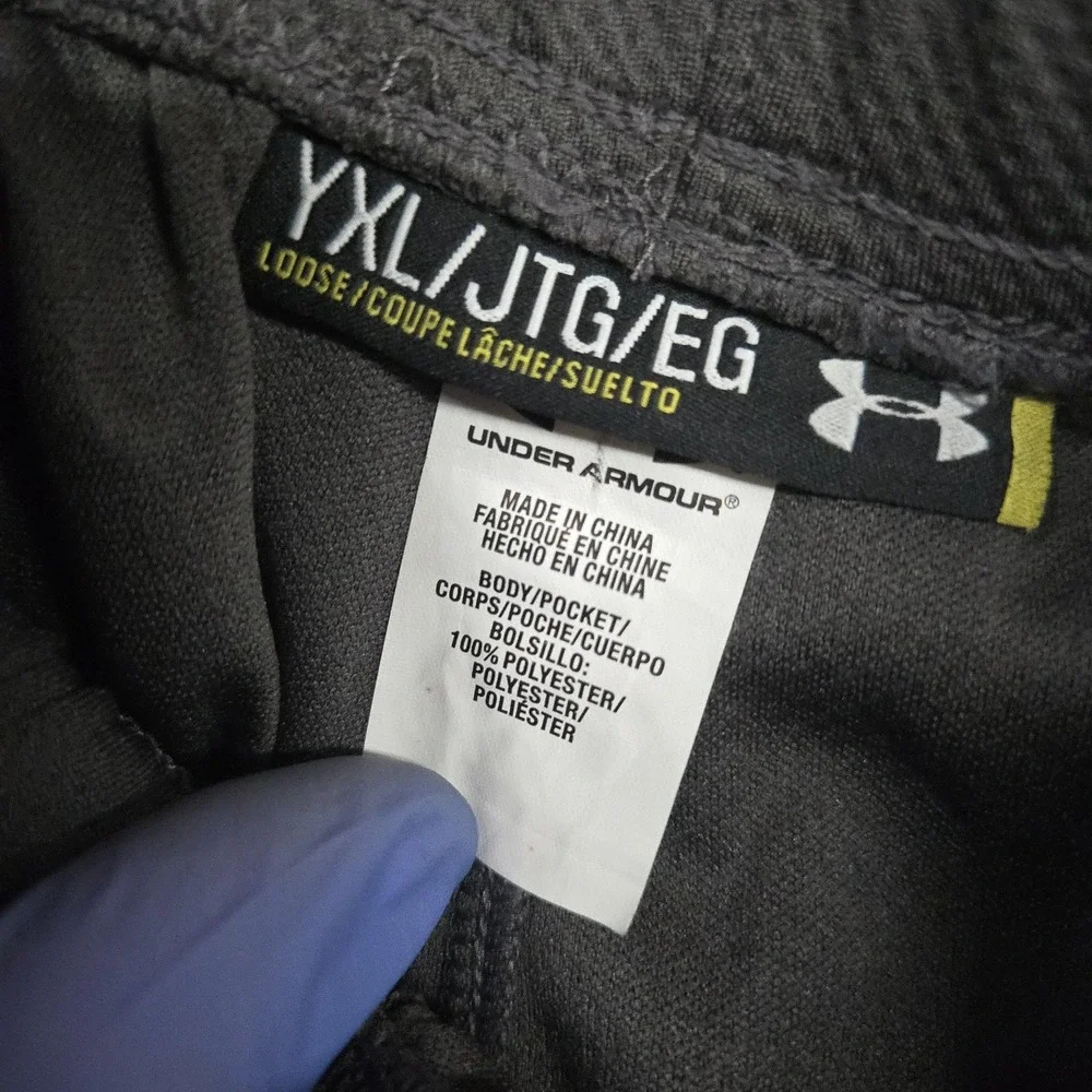 Under Armour Track Pants Boys XL 18-20 Gray Neon Yellow Colorblock Mesh Athletic
